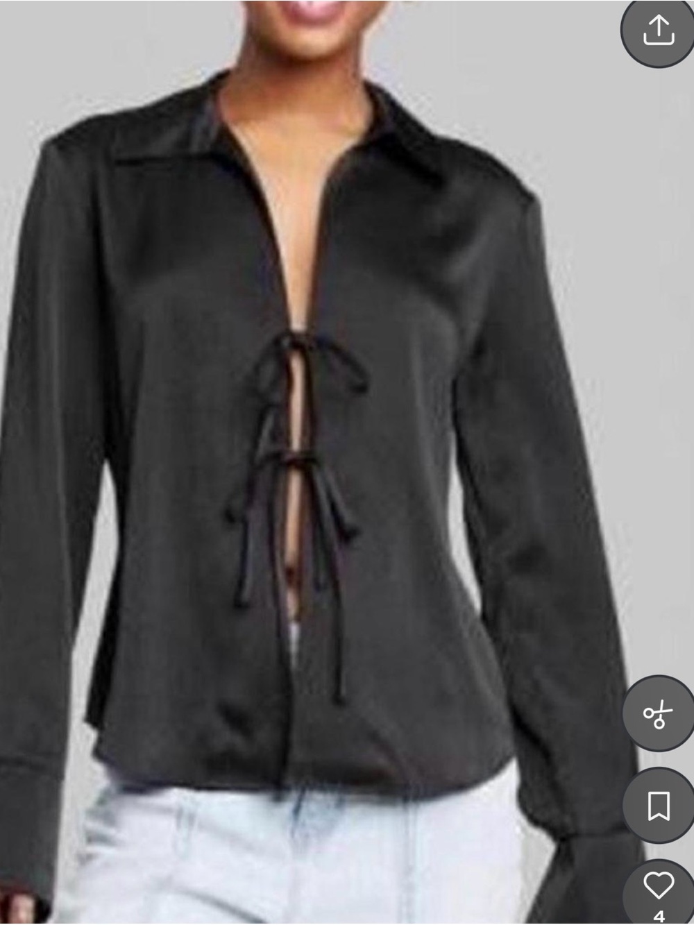 Banana Republic Black Satin Tie-Front Button-Up Shirt